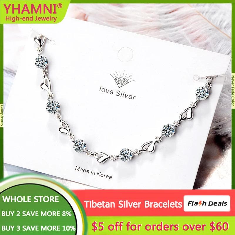 Tibetan Silver Heart Charm Bracelet High Zircon Bangle
