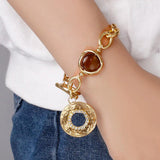 Vintage Stone Metal Chain Bracelets for Women Thick Chain Jewelry Gift