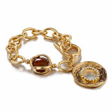 Vintage Stone Metal Chain Bracelets for Women Thick Chain Jewelry Gift