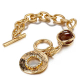 Vintage Stone Metal Chain Bracelets for Women Thick Chain Jewelry Gift