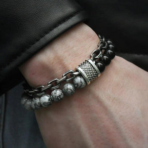 Men's Tiger Eye Beaded Bracelet Gunmetal Chain Yoga Male Jewelry