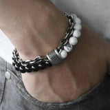 Men's Tiger Eye Beaded Bracelet Gunmetal Chain Yoga Male Jewelry