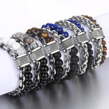 Men's Tiger Eye Beaded Bracelet Gunmetal Chain Yoga Male Jewelry