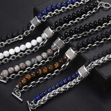Men's Tiger Eye Beaded Bracelet Gunmetal Chain Yoga Male Jewelry