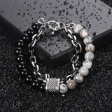 Men's Tiger Eye Beaded Bracelet Gunmetal Chain Yoga Male Jewelry