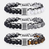 Men's Tiger Eye Beaded Bracelet Gunmetal Chain Yoga Male Jewelry