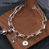 Mewanry Silver Bear Key Pendant Bracelet for Women