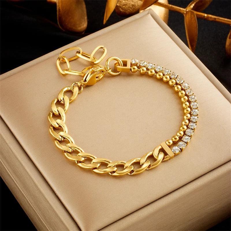 316L Stainless Steel Zircon Thick Link Chain Bracelet