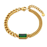 Stainless Steel Green CZ Charm Bracelet 18K Plated Bohemia Chain JB21147