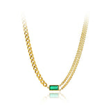 Stainless Steel Green CZ Charm Bracelet 18K Plated Bohemia Chain JB21147