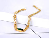 Stainless Steel Green CZ Charm Bracelet 18K Plated Bohemia Chain JB21147
