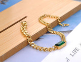 Stainless Steel Green CZ Charm Bracelet 18K Plated Bohemia Chain JB21147
