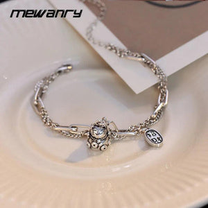 Silver Lucky Kitten Double Layer Bracelet for Women