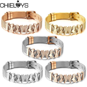 Stainless Steel Mesh Bracelet with CZ Angel Beads Bangle
