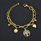 Vintage 2 Layer Love Heart Life Tree Thick Chain Bracelet