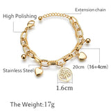 Vintage 2 Layer Love Heart Life Tree Thick Chain Bracelet