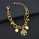 Vintage 2 Layer Love Heart Life Tree Thick Chain Bracelet