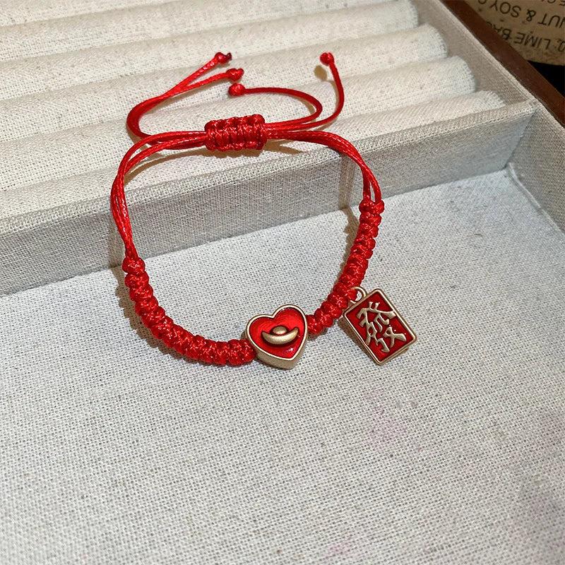 Chinese Red Rope Rabbit Peace Symbol Bracelet