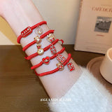 Chinese Red Rope Rabbit Peace Symbol Bracelet