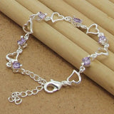 925 Silver Heart Purple Crystal Zircon Bracelet Jewelry