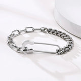Stainless Steel Safety Pin Half Cuban Chain Bracelet for Men