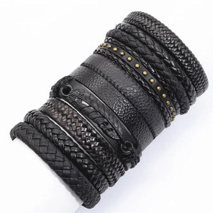 Weave Circle Flower Feather Men Leather Bracelets Women Bangles 10 Pcs/set