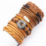 Weave Circle Flower Feather Men Leather Bracelets Women Bangles 10 Pcs/set