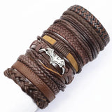 Weave Circle Flower Feather Men Leather Bracelets Women Bangles 10 Pcs/set