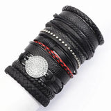 Weave Circle Flower Feather Men Leather Bracelets Women Bangles 10 Pcs/set