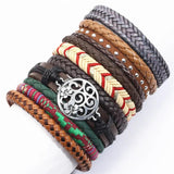 Weave Circle Flower Feather Men Leather Bracelets Women Bangles 10 Pcs/set