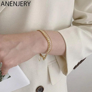Double Layer Lock Chain Bracelet Geometric Golden French Jewelry