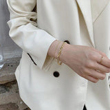 Double Layer Lock Chain Bracelet Geometric Golden French Jewelry