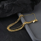Double Layer Lock Chain Bracelet Geometric Golden French Jewelry