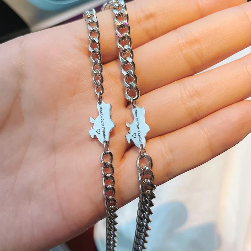 Ukraine Map Inscription Bracelet Set - Titanium Charm Pendant
