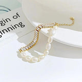 Zircon Beaded Bracelet Half Pearl Half Titanium Steel
