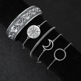 Vintage Alloy Bracelet Set Moon Compass Circle Ethnic Elephant Bangle