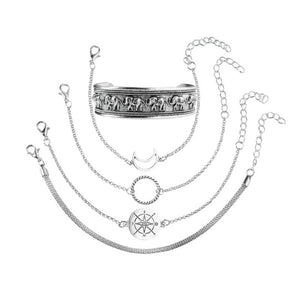 Vintage Alloy Bracelet Set Moon Compass Circle Ethnic Elephant Bangle