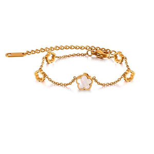 Stainless Steel Flower Charm Chain Link Bracelet for Women