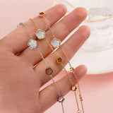 Stainless Steel Flower Charm Chain Link Bracelet for Women