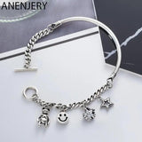 Vintage Little Bear Smile Star Pendant Thai Silver Bracelet Charm