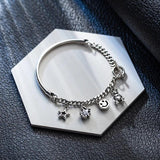 Vintage Little Bear Smile Star Pendant Thai Silver Bracelet Charm