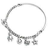 Vintage Little Bear Smile Star Pendant Thai Silver Bracelet Charm
