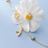 Silver Flower Bee Bracelet Zircon Chain Sweet