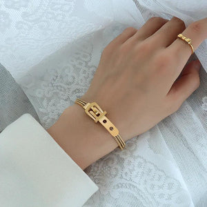 Stainless Steel Belt Buckle Bracelet Multilayer Chain Adjustable for Women