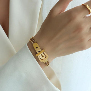 Stainless Steel Belt Buckle Bracelet Multilayer Chain Adjustable for Women