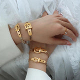Stainless Steel Belt Buckle Bracelet Multilayer Chain Adjustable for Women