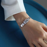 Stainless Steel Belt Buckle Bracelet Multilayer Chain Adjustable for Women