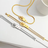 Stainless Steel Belt Buckle Bracelet Multilayer Chain Adjustable for Women