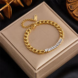 316L Stainless Steel Square Zircon Bracelet Women Wrist Jewelry