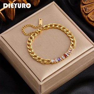 316L Stainless Steel Square Zircon Bracelet Women Wrist Jewelry